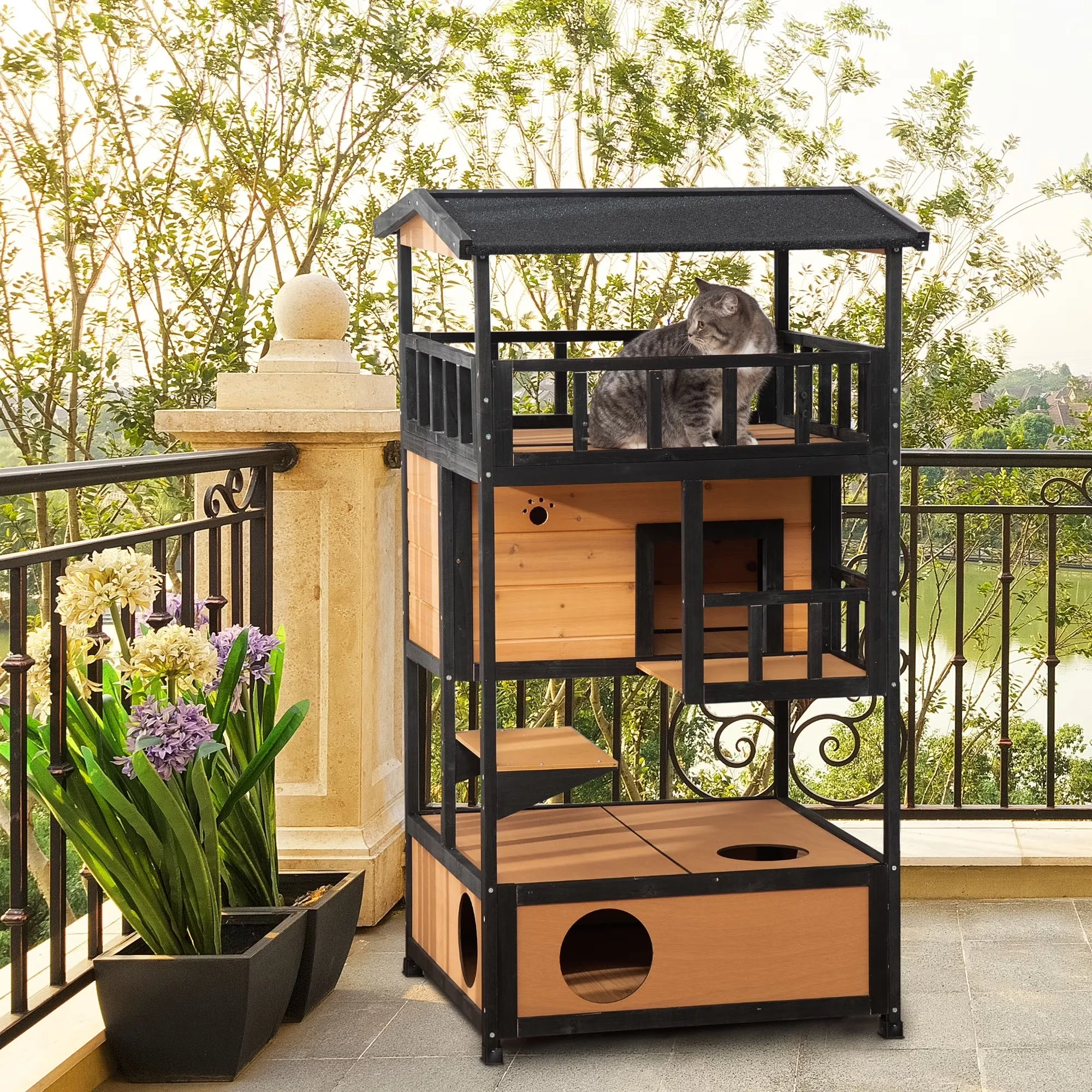 Wooden cat house